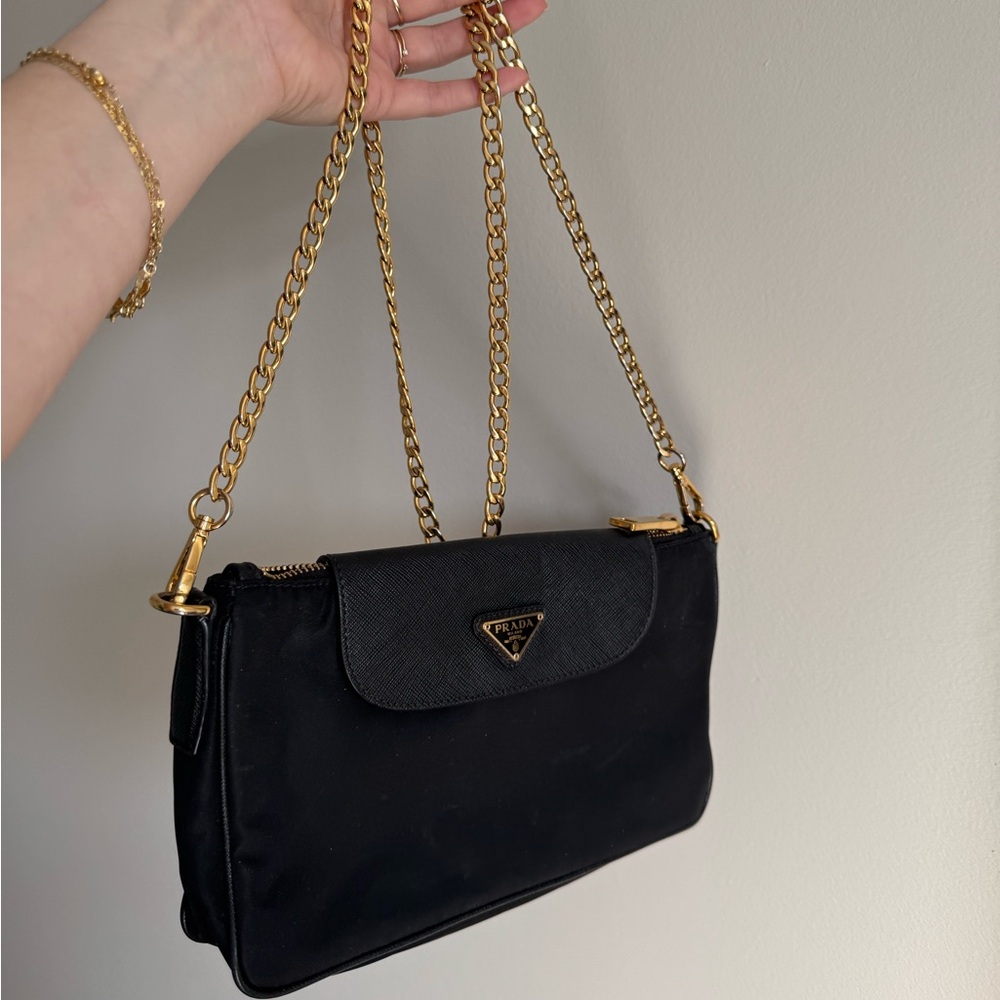 Prada Black and Gold Chain Detail Bag